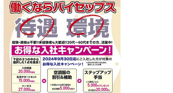 株式会社バイセップス 摂津営業所 (門真エリア22)寮3月(2)の求人情報ページへ